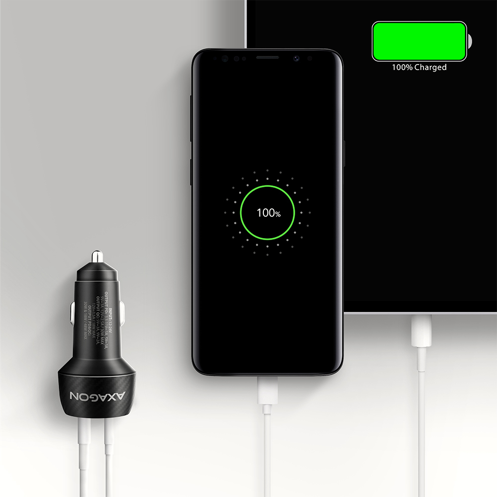 AXAGON Car charger 48W, USB-A + USB-C, PD3.0/PPS/QC4+/SFC | PWC-PQ48