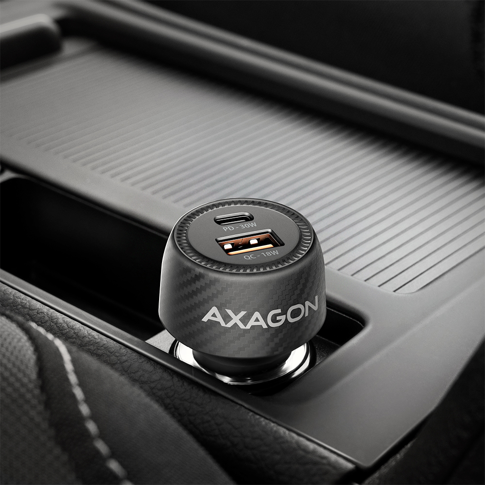 AXAGON Car charger 48W, USB-A + USB-C, PD3.0/PPS/QC4+/SFC | PWC-PQ48