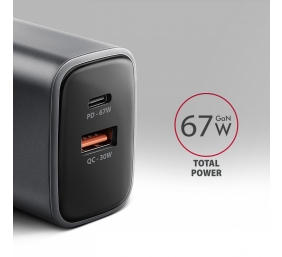 AXAGON Wall charger 67W, 2x port (USB-A + USB-C) PD3.0/PPS/QC4+/SFC 2.0/Apple | ACU-PQ67