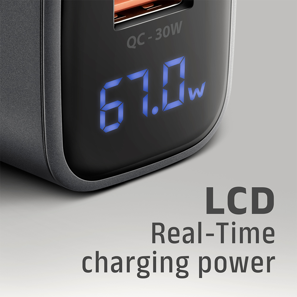 AXAGON Wall charger 67W, USB-A + USB-C, PD3.0/PPS/QC4+/SF | ACU-PQ67D