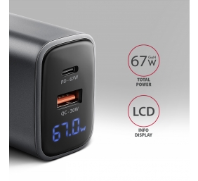 AXAGON Wall charger 67W, USB-A + USB-C, PD3.0/PPS/QC4+/SF | ACU-PQ67D
