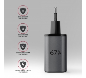 AXAGON Wall charger 67W, USB-A + USB-C, PD3.0/PPS/QC4+/SF | ACU-PQ67D