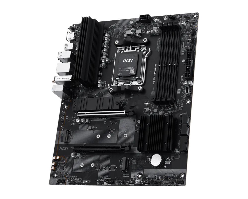 PRO B840-S EVO WIFI6E | MSI Processor family AMD | Processor socket AM5 | Supported hard disk drive interfaces SATA, M.2 | Number of SATA connectors 4