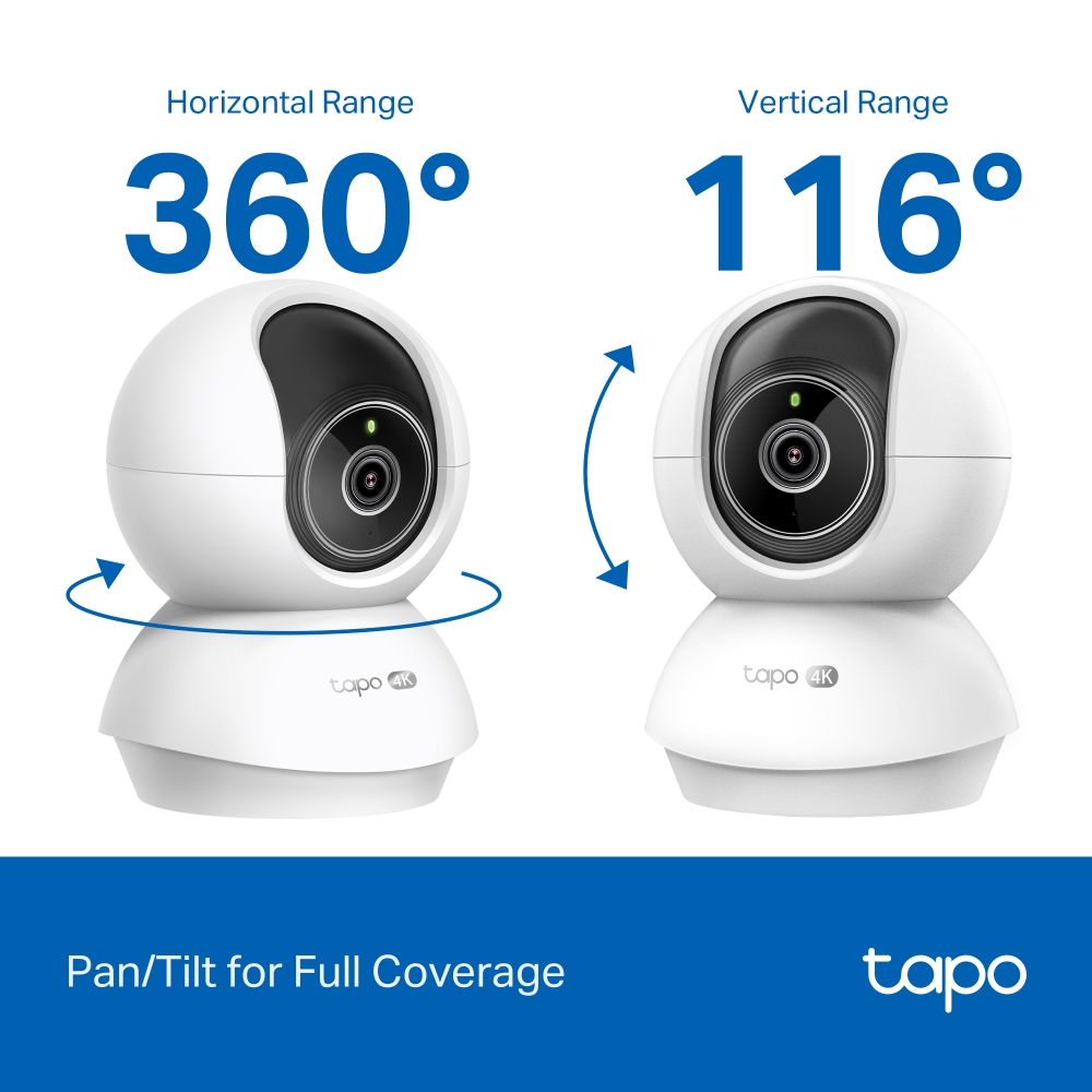TP-LINK Tapo C250 | Pan/Tilt AI Home Security Wi-Fi Camera | PTZ | 8 MP | 4mm/F1.6 | H.265 | MicroSD Card up to 512 GB