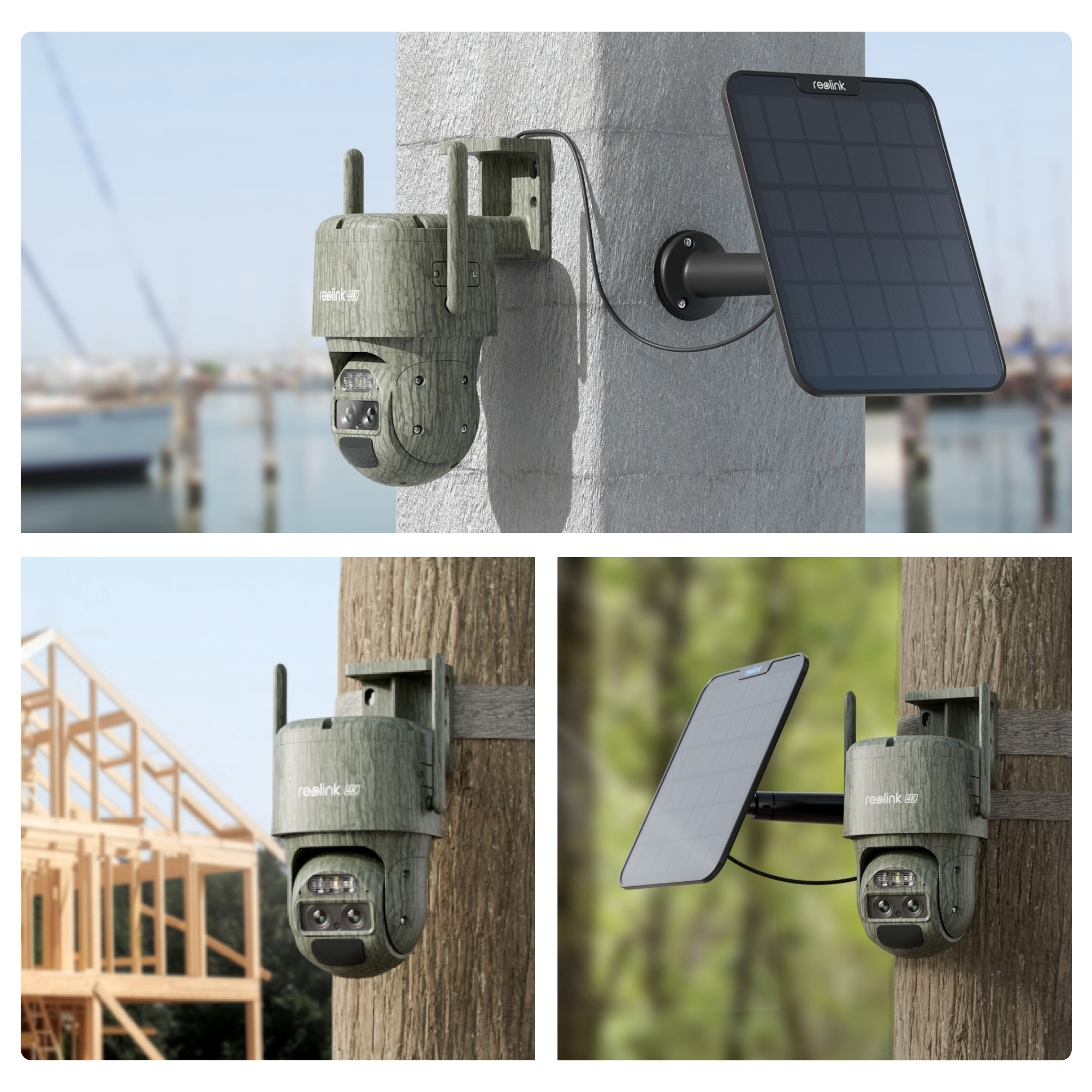 Reolink TrackMix Series G770 Camouflage with Solar Panel 2 4G LTE Dual-Lens Battery Security Camera | PTZ | 4 MP | 2.8mm/F1.6 | IP65 | H.264/H.265 | Micro SD, Max. 256 GB