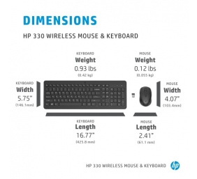 HP 330 Combo Belaidė klaviatūra + pelė RF Wireless US Int, Juoda