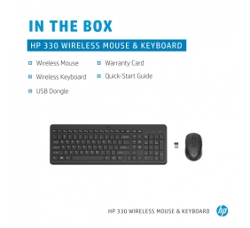 HP 330 Combo Belaidė klaviatūra + pelė RF Wireless US Int, Juoda