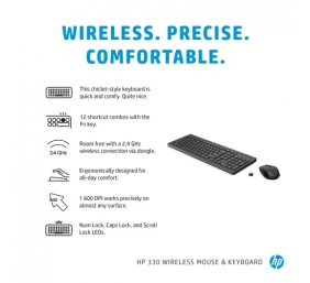 HP 330 Combo Belaidė klaviatūra + pelė RF Wireless US Int, Juoda