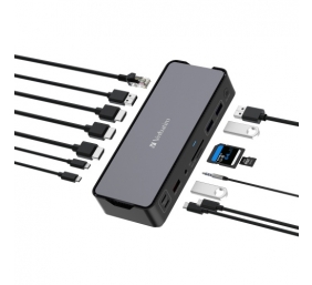 Verbatim 32171 CDS-15 USB-C Pro Jungčių stotelė 15 Ports, Pilka/Juoda
