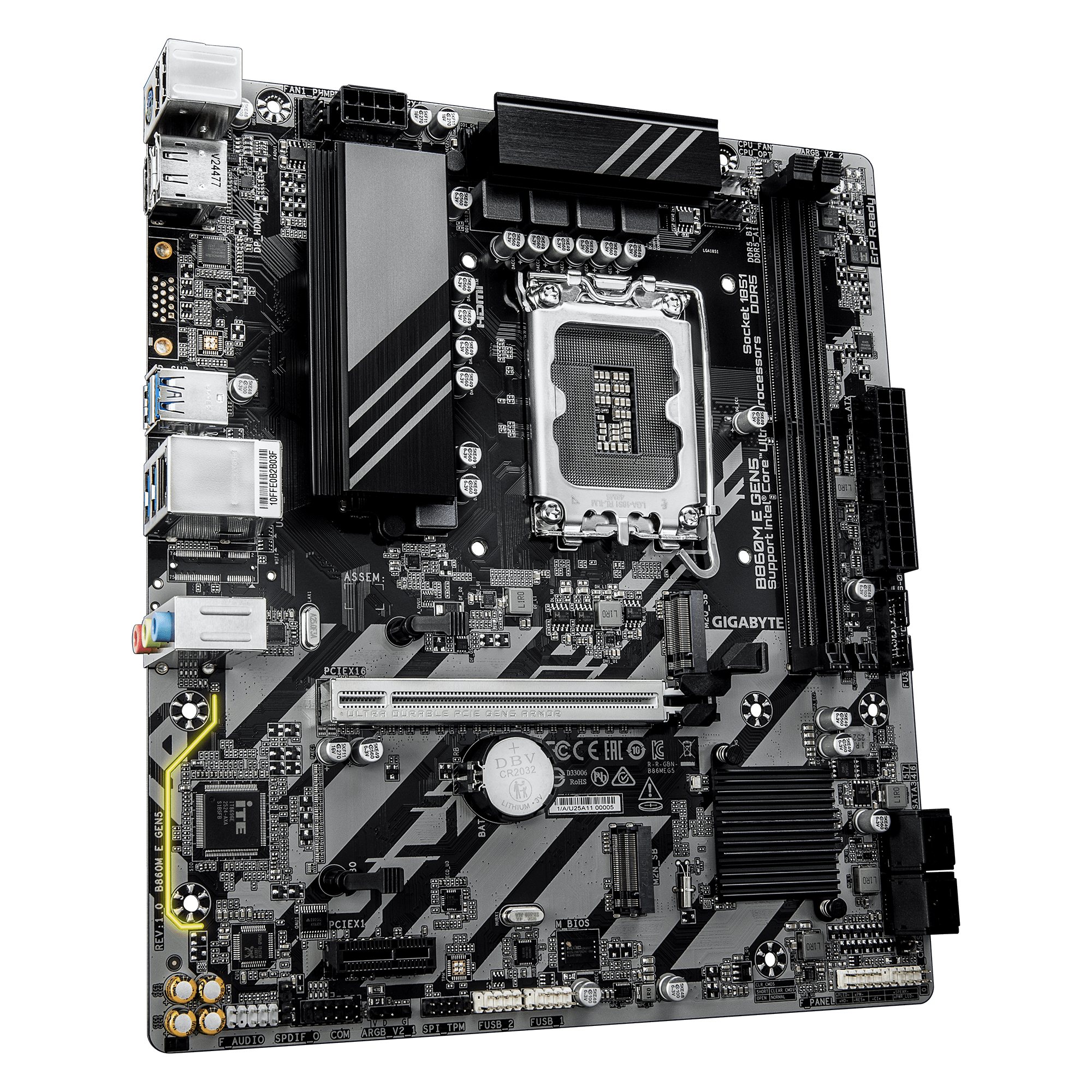 Gigabyte B860M E GEN5 | Processor family Intel | Processor socket LGA1851 | DDR5 | Number of SATA connectors 4 | Supported hard disk drive interfaces SATA, M.2