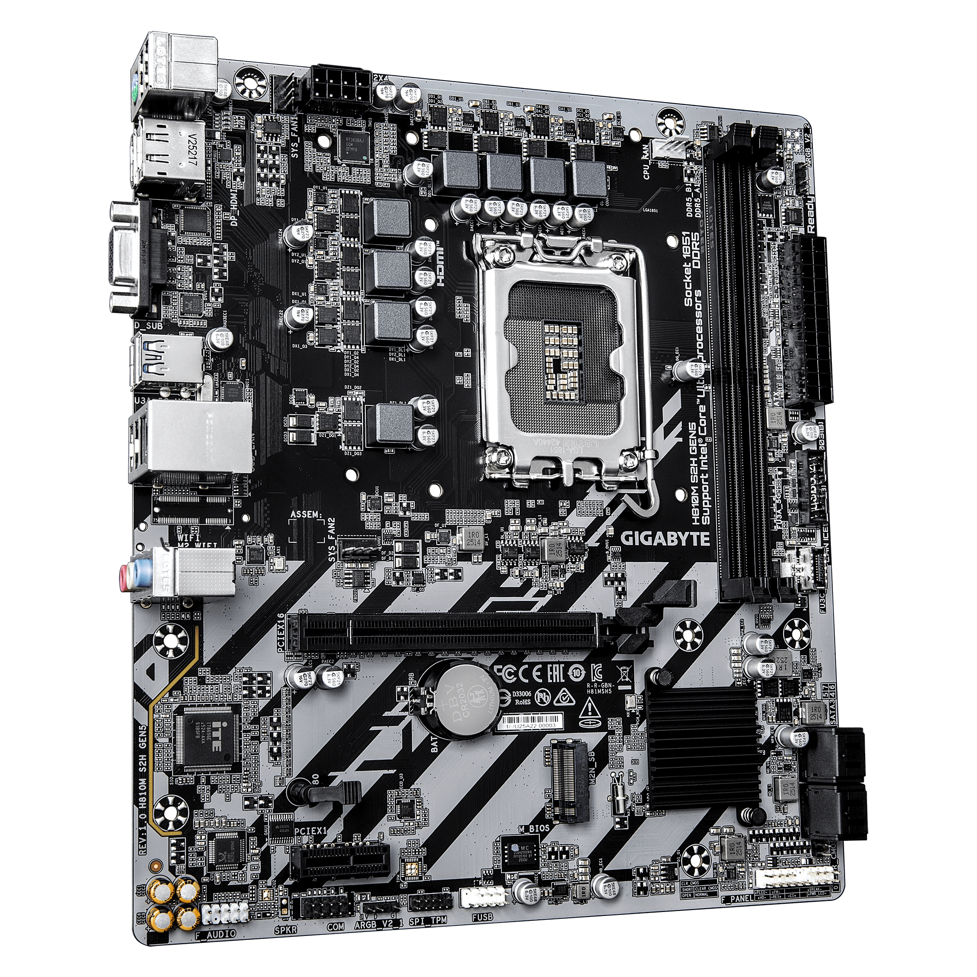 Gigabyte H810M S2H GEN5 | Processor family Intel | Processor socket LGA1851 | DDR5 | Supported hard disk drive interfaces SATA, M.2 | Number of SATA connectors 4