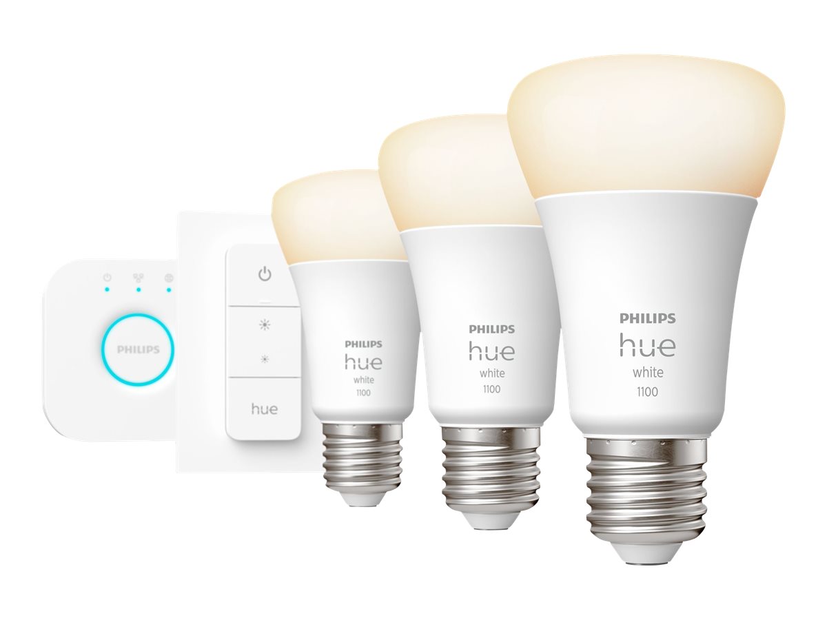 Hue W Starter Kit 9,5W A60 E27, 3pcs, Bridge, Switch | E27 | 9.5 W | Warm White 2700K | Bluetooth and Zigbee
