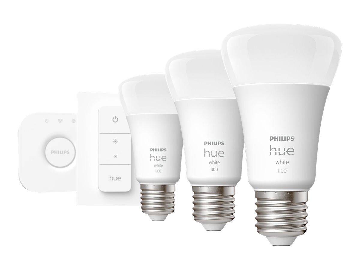 Hue W Starter Kit 9,5W A60 E27, 3pcs, Bridge, Switch | E27 | 9.5 W | Warm White 2700K | Bluetooth and Zigbee