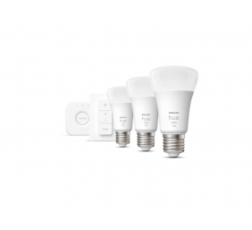 Hue W Starter Kit 9,5W A60 E27, 3pcs, Bridge, Switch | E27 | 9.5 W | Warm White 2700K | Bluetooth and Zigbee