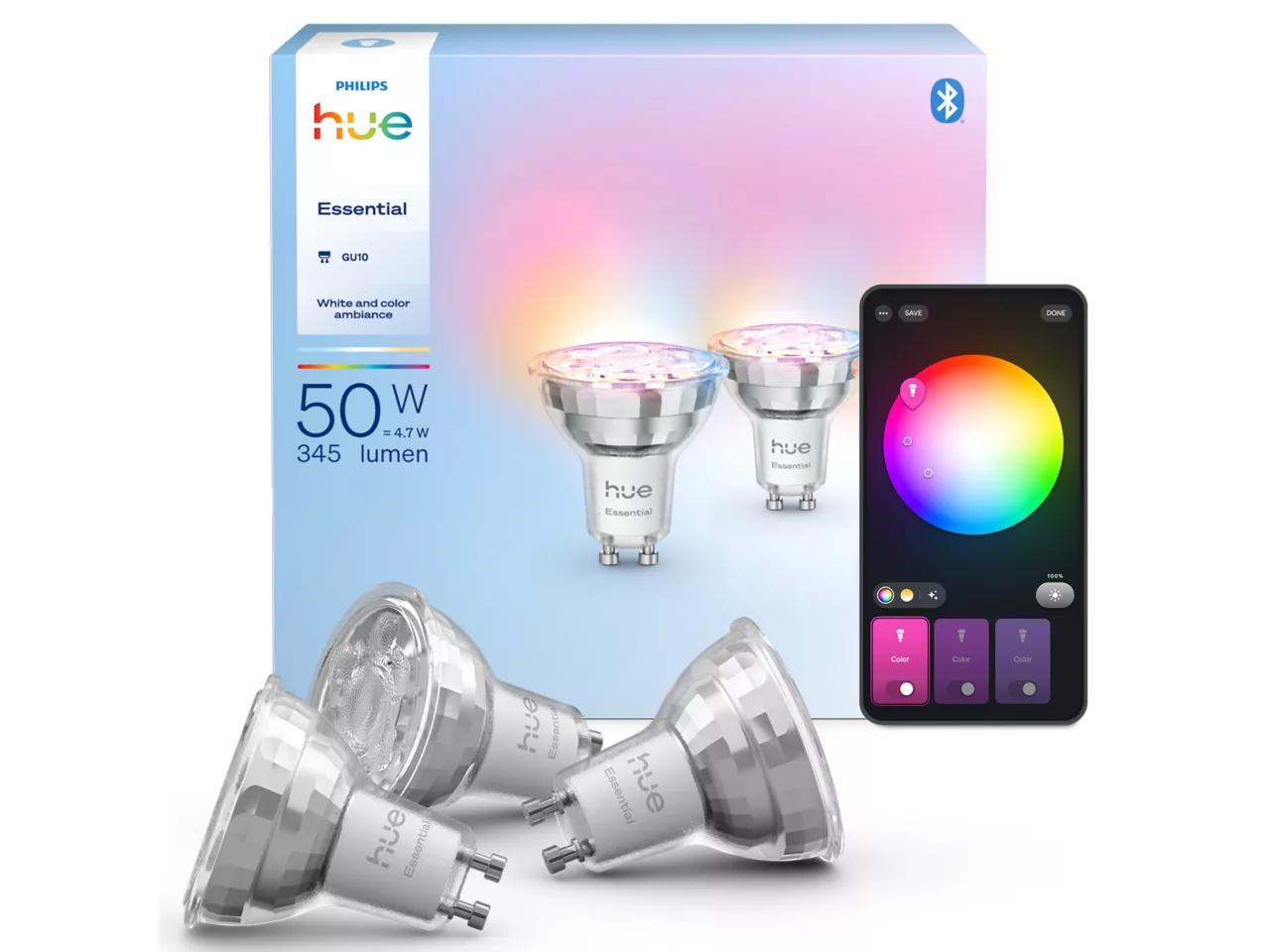 Philips Hue E WCA 345 GU10 3P EU | E27 | 8 W | 16 million colors, White and colored light
