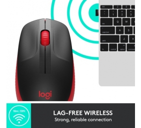 Logitech M190 Full-Size Belaidė pelė, RF Wireless, 1000 DPI, Raudona (SPEC)