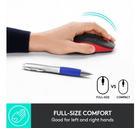 Logitech M190 Full-Size Belaidė pelė, RF Wireless, 1000 DPI, Raudona (SPEC)