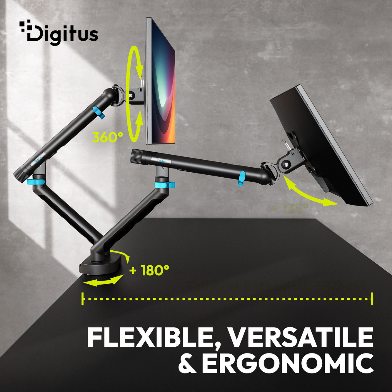 Digitus Desk Mount | Tilt, rotation, pivot | Dual design monitor mount, 2x 35", 2x 10 kg | 35 " | Maximum weight (capacity) 20 kg | Black