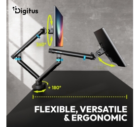 Digitus Desk Mount | Tilt, rotation, pivot | Dual design monitor mount, 2x 35", 2x 10 kg | 35 " | Maximum weight (capacity) 20 kg | Black
