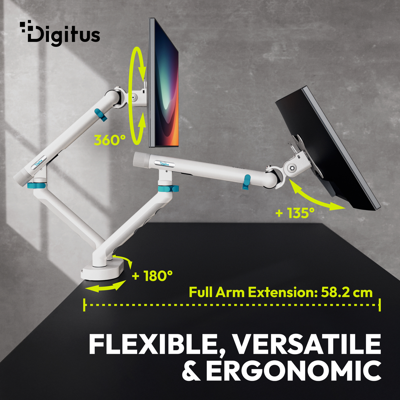Digitus Desk Mount | Tilt, rotation, pivot | Dual design monitor mount, 2x 35", 2x 10 kg | 35 " | Maximum weight (capacity) 20 kg | White