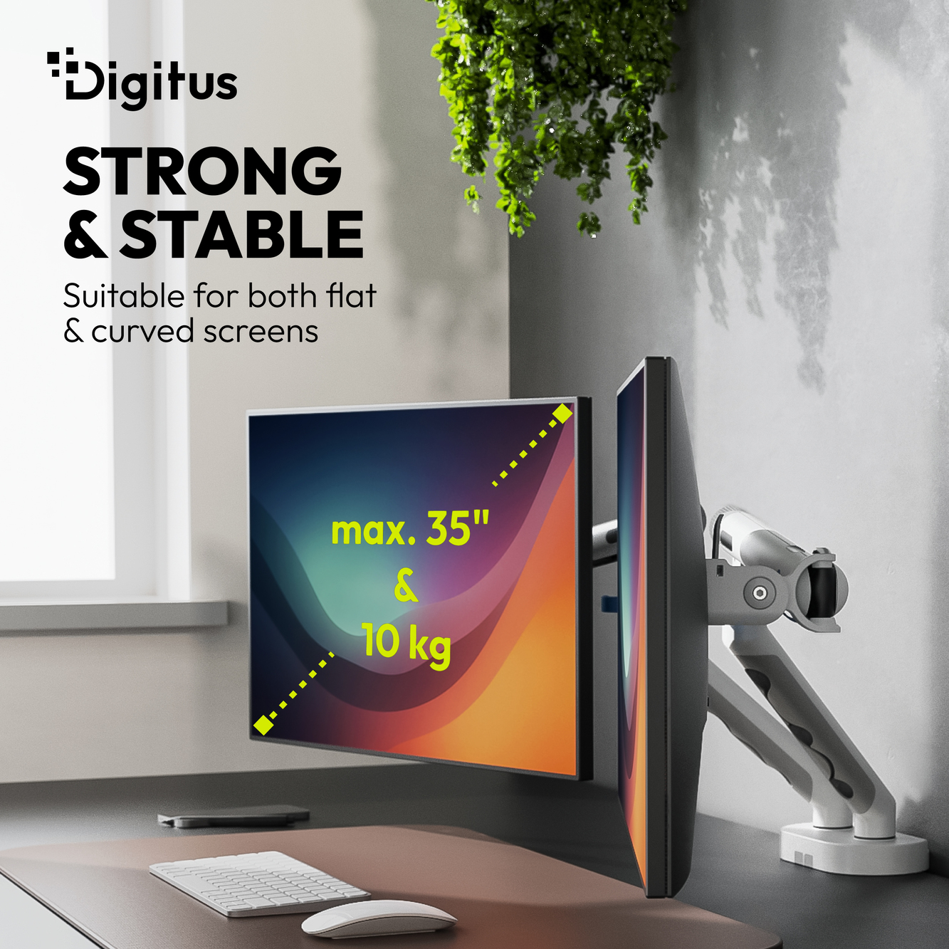 Digitus Desk Mount | Tilt, rotation, pivot | Dual design monitor mount, 2x 35", 2x 10 kg | 35 " | Maximum weight (capacity) 20 kg | White