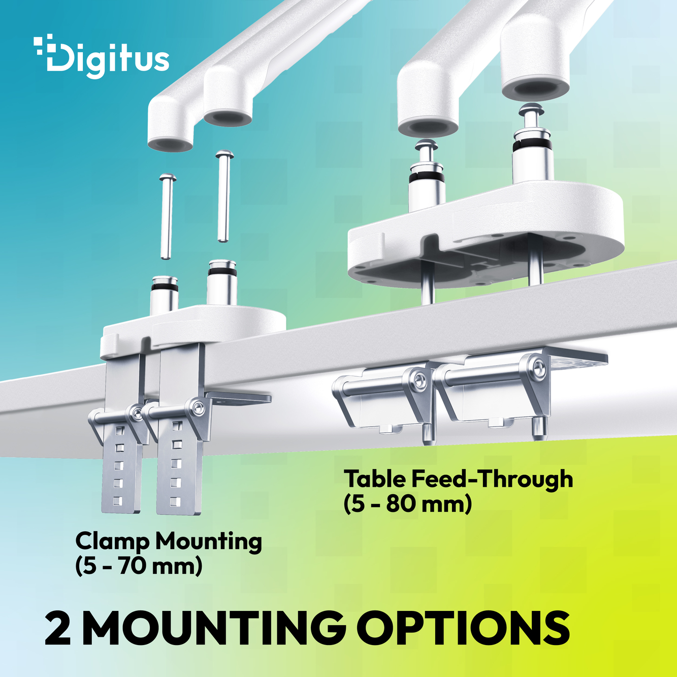 Digitus Desk Mount | Tilt, rotation, pivot | Dual design monitor mount, 2x 35", 2x 10 kg | 35 " | Maximum weight (capacity) 20 kg | White