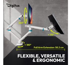 Digitus Desk Mount | Tilt, rotation, pivot | Dual design monitor mount, 2x 35", 2x 10 kg | 35 " | Maximum weight (capacity) 20 kg | White
