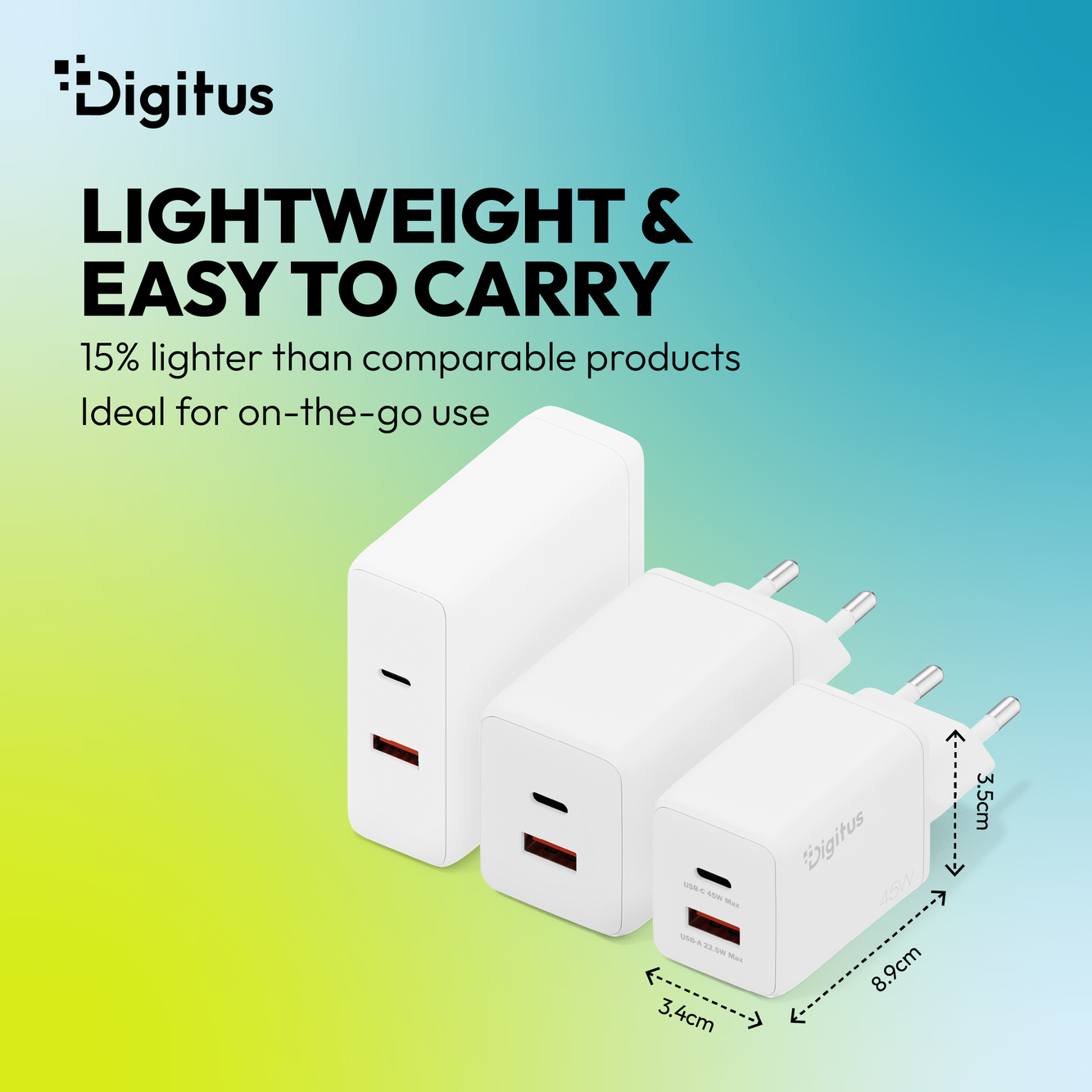 Digitus USB GaN Charger 45W, 1x USB-C, 1x USB-A | DA-10302