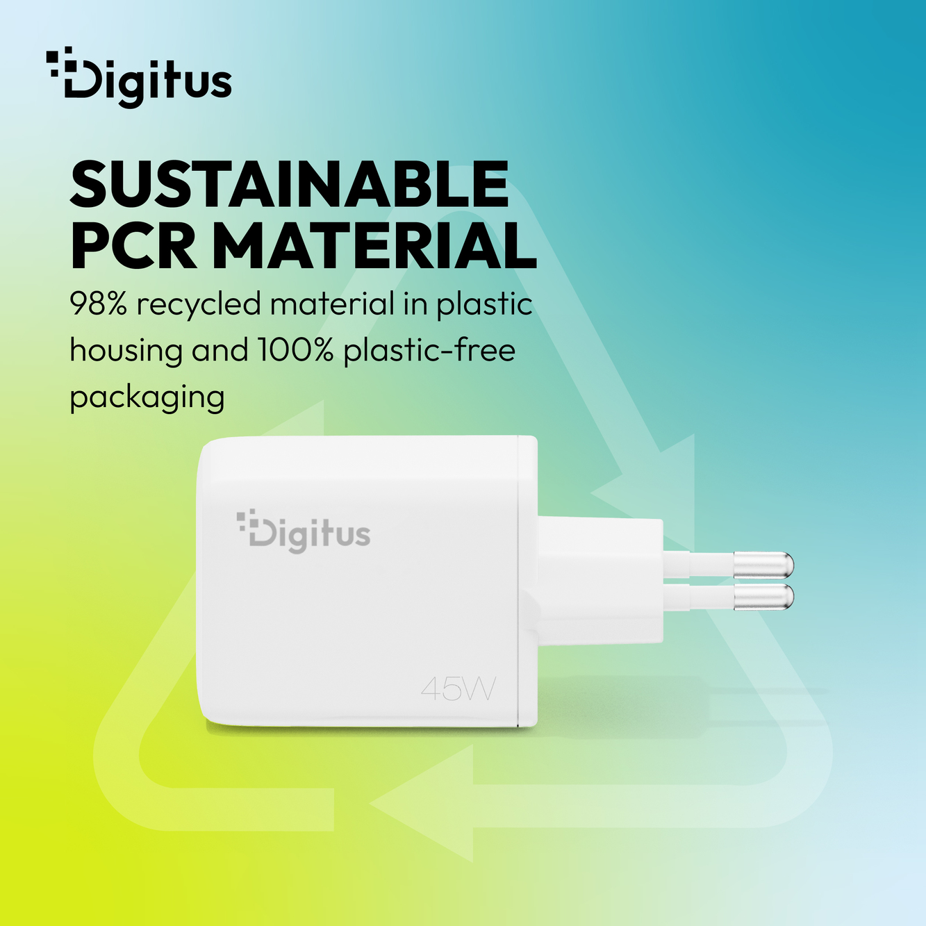 Digitus USB GaN Charger 45W, 1x USB-C, 1x USB-A | DA-10302
