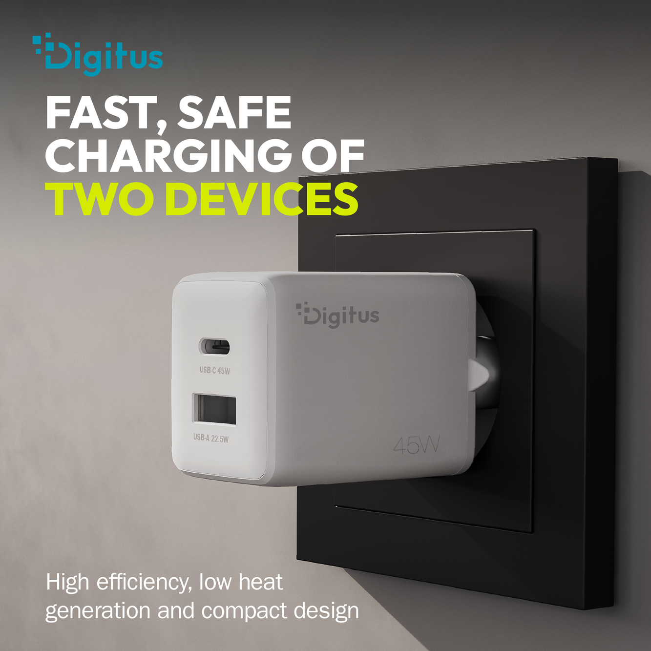 Digitus USB GaN Charger 45W, 1x USB-C, 1x USB-A | DA-10302