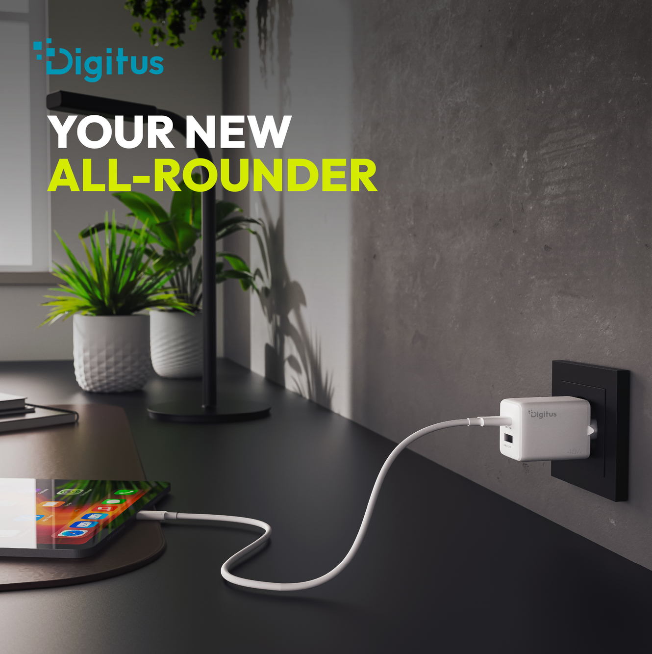 Digitus USB GaN Charger 45W, 1x USB-C, 1x USB-A | DA-10302