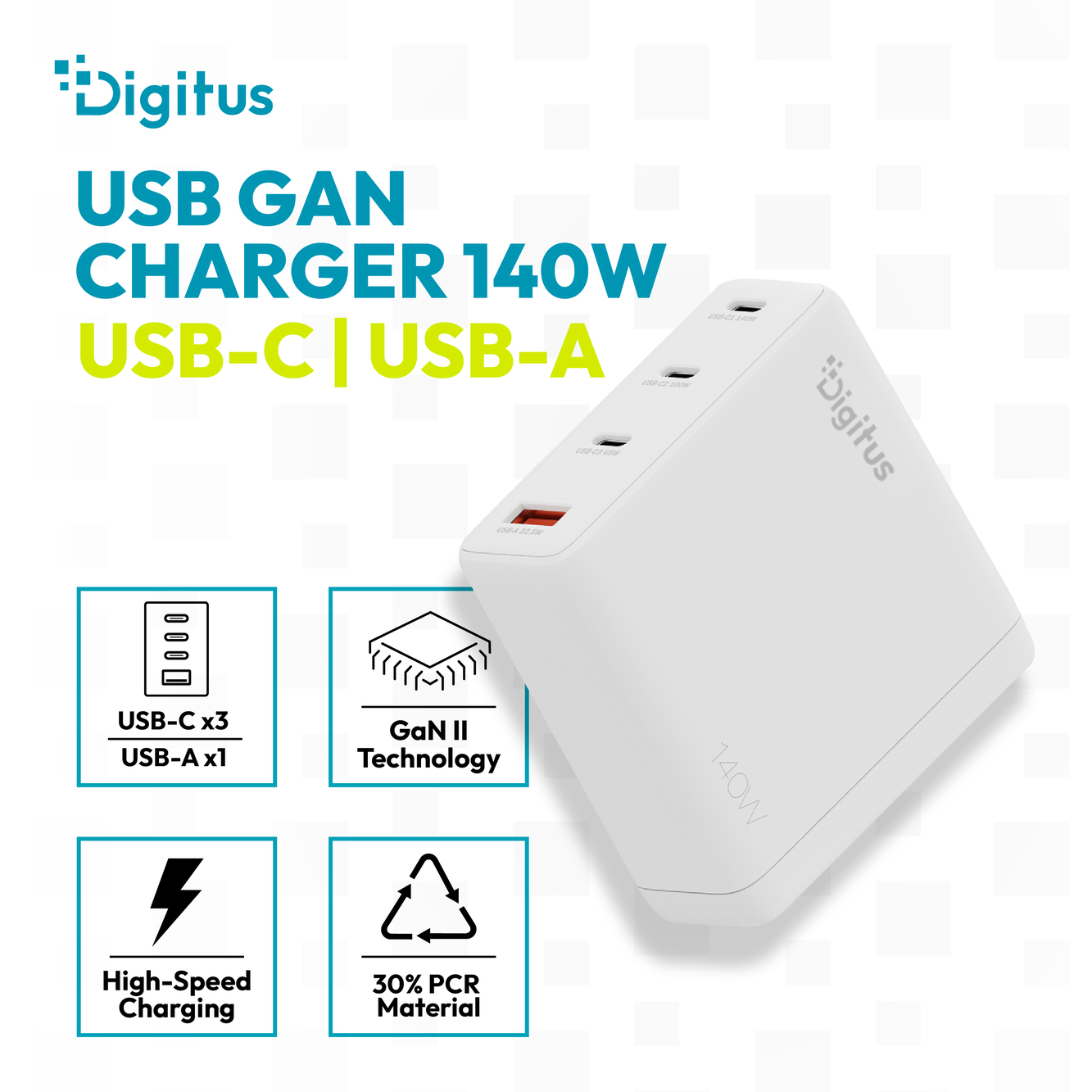 Digitus USB GaN Charger 140W, 3x USB-C, 1x USB-A | DA-10305