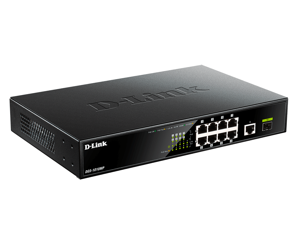 D-Link | 10 Gigabit port Switch with PoE | DGS-1010MP | Unmanaged | Desktop / Rackmount | Gigabit Ethernet (copper) ports quantity 1 | SFP ports quantity 1 | Power over Ethernet (PoE) ports quantity 8