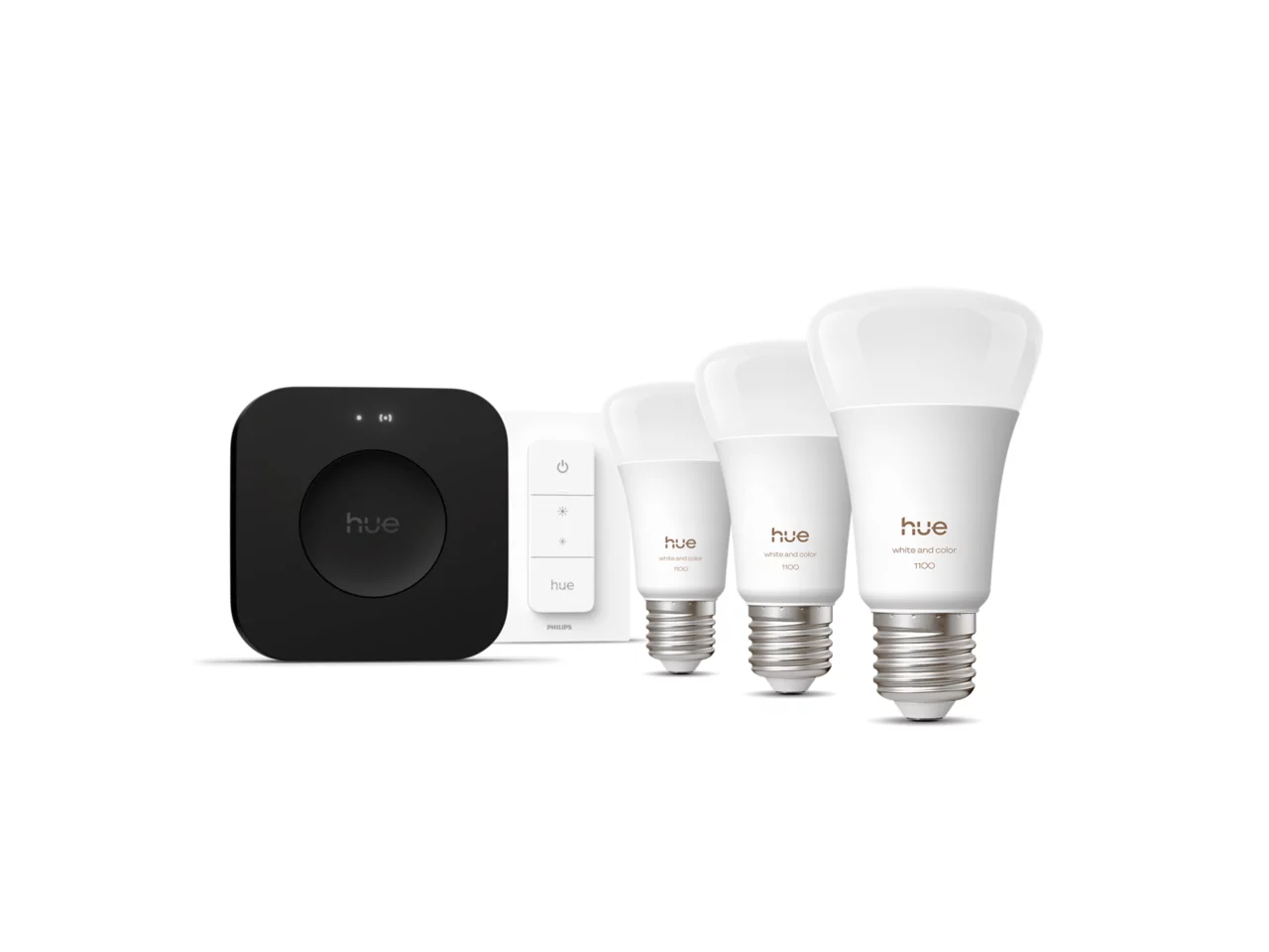 Philips Hue Starter set: 3 smart E27 bulbs, dimmer switch, Hue Bridge Pro | E27 | White and colored light