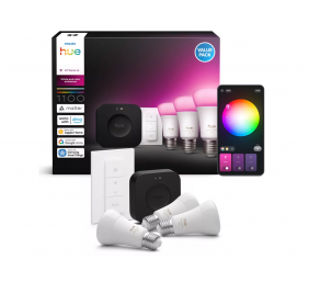 Philips Hue Starter set: 3 smart E27 bulbs, dimmer switch, Hue Bridge Pro | E27 | White and colored light