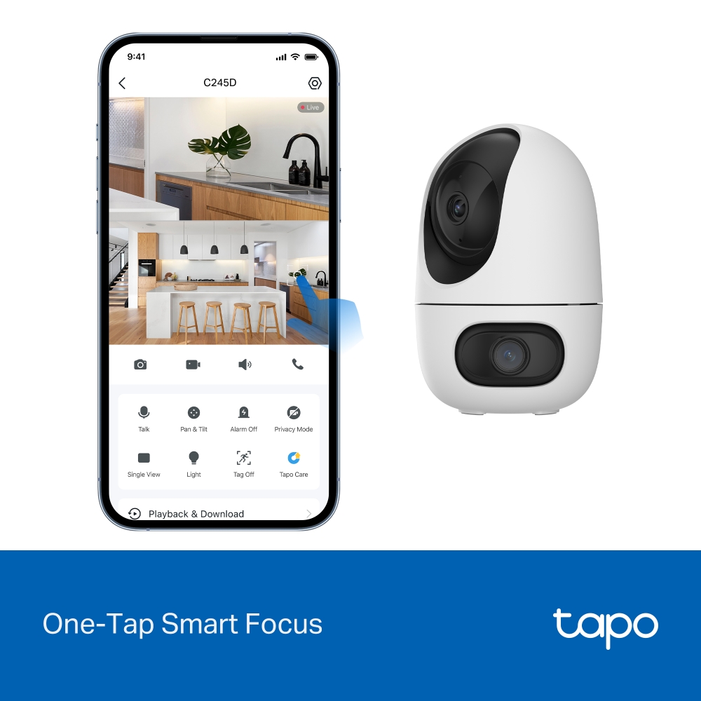 TP-LINK Tapo C245D | Dual Lens Pan/Tilt Security Camera | Dome | 3 MP | 3.1mm/F1.6 | MicroSD Card up to 512 GB