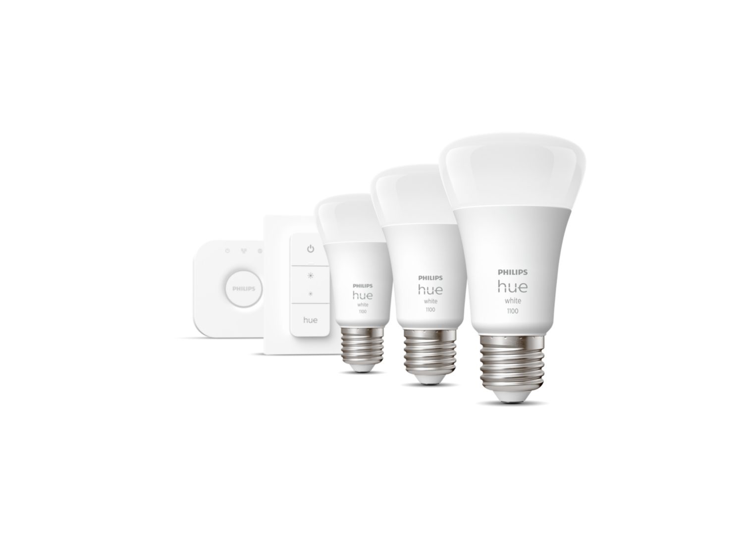 Hue W Starter Kit 9,5W A60 E27, 3pcs, Bridge, Switch | E27 | 9.5 W | Warm White 2700K | Bluetooth and Zigbee