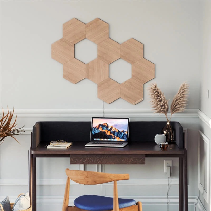 Nanoleaf | Elements Wood Look Hexagons Starter Kit (7 panels) | Cool White + Warm White