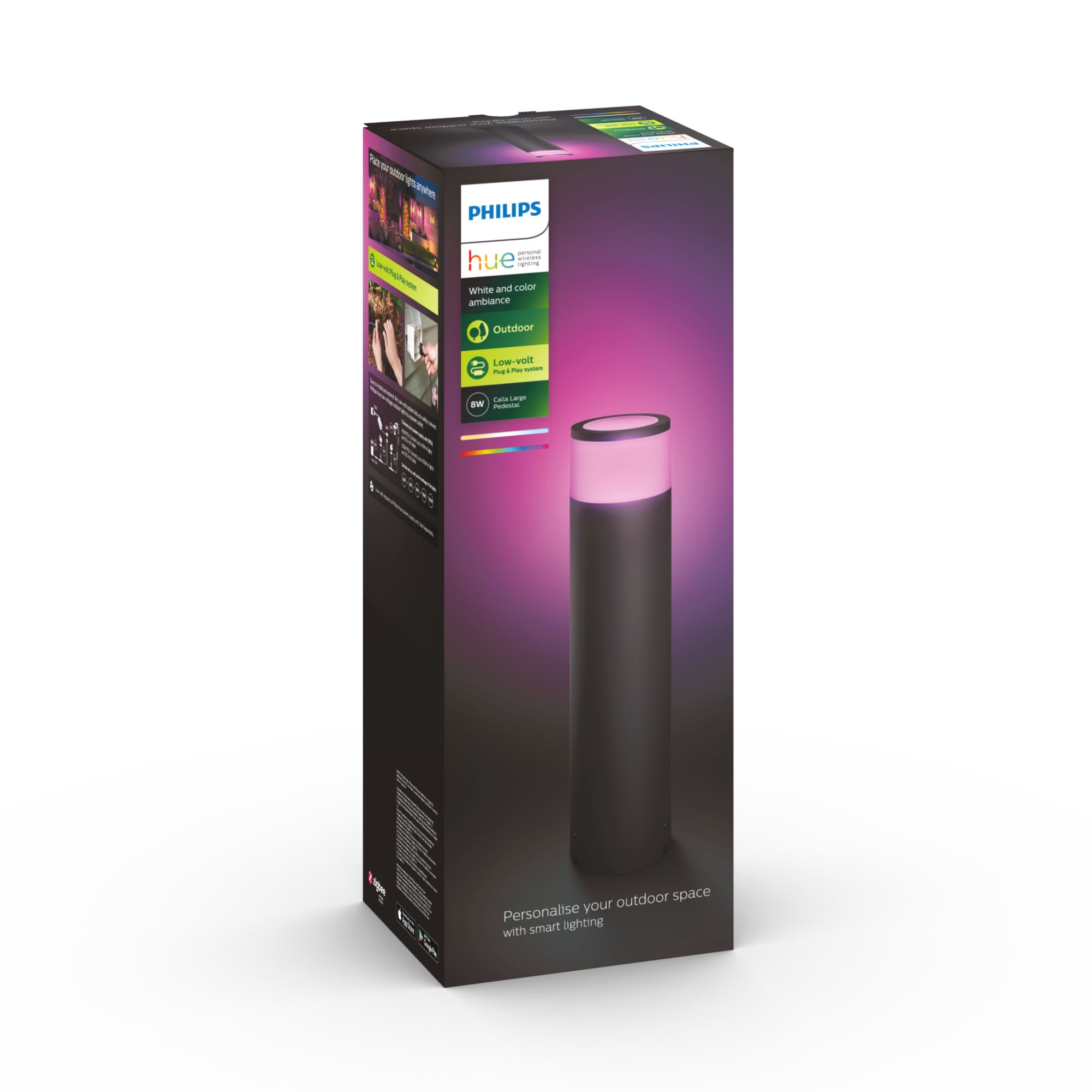 Philips Hue WCA Calla Outdoor Large Bollard, Black | 8 W | 2000-6500 Hue White Colour Ambiance
