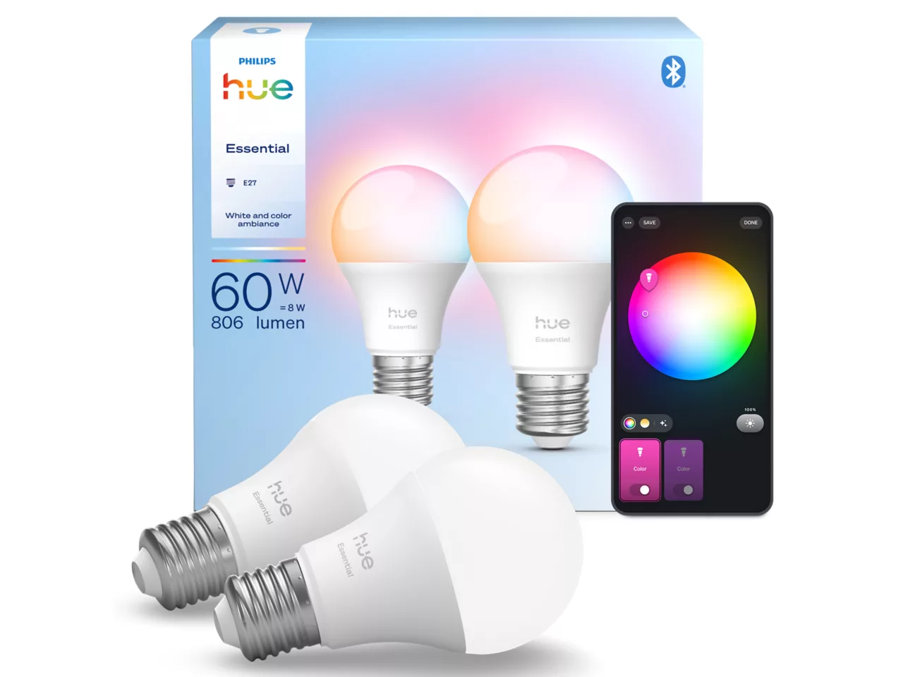Philips Hue E WCA 806 A60 2P EU | E27 | 8 W | Bluetooth, Zigbee