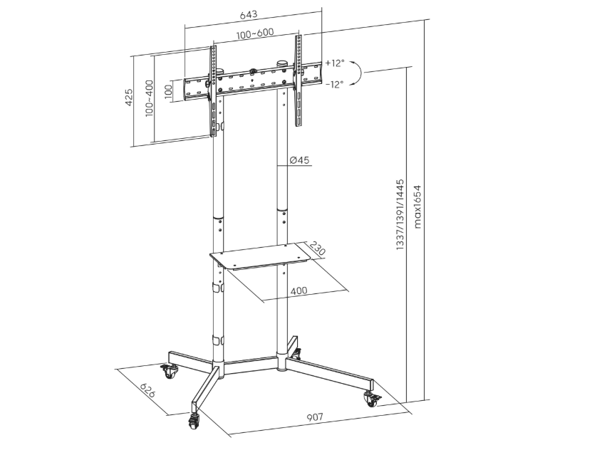 Sunne Floor stand | S1122 TV cart | 37-70 " | Maximum weight (capacity) 45 kg | Black