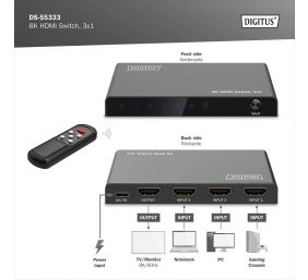 Digitus 8K HDMI Switch, 3x1 | DS-55333 | Black