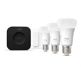 Philips Hue Starter set: 3 smart E27 bulbs, dimmer switch, Hue Bridge Pro | E27 | White and colored light