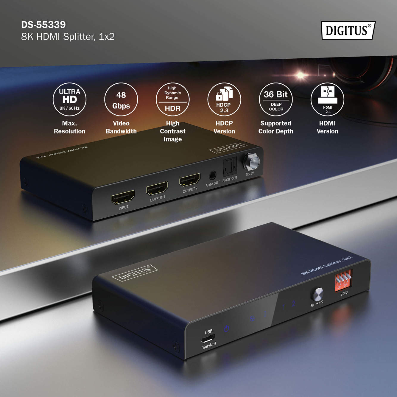 Digitus 8K HDMI Splitter, 1x2 | DS-55339 | Black
