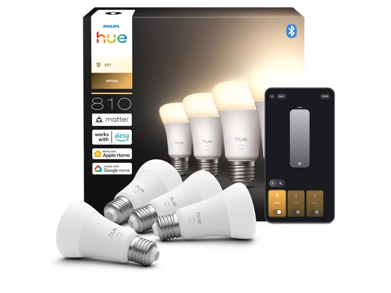 Philips Hue W 810 A60 4P EU | E27 | Warm to cool white light | Bluetooth, Zigbee