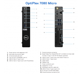 DELL Renewed Grade A | OptiPlex 7080 Micro | Intel Core i5 | i5‑10500T | 16 GB | SSD | 256 GB | Intel UHD Graphics 630 | Windows 11 Pro