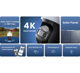 Reolink 4K Dual-Lens Wi-Fi 6 Battery-Powered Security Camera withSolar Panel 2 | Trackmix Series B770 | PTZ | 2.8mm/F1.6 | H.264/H.265 | Micro SD, Max. 256 GB