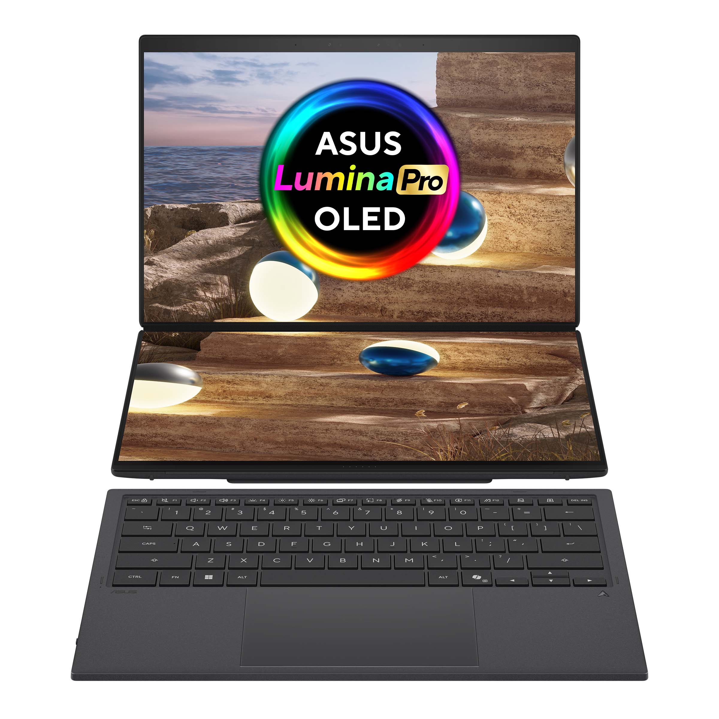 Asus Zenbook Duo UX8407AA-SN094X | Moher Gray | 14 " | OLED | Touchscreen | 2.8K | 2880 x 1800 pixels | Anti-Reflective | Intel Core Ultra 9 | 378H | 32 GB | LPDDR5X | Solid-state drive capacity 2000 GB | Intel Arc Graphics | Windows 11 Home | 802.11be | 