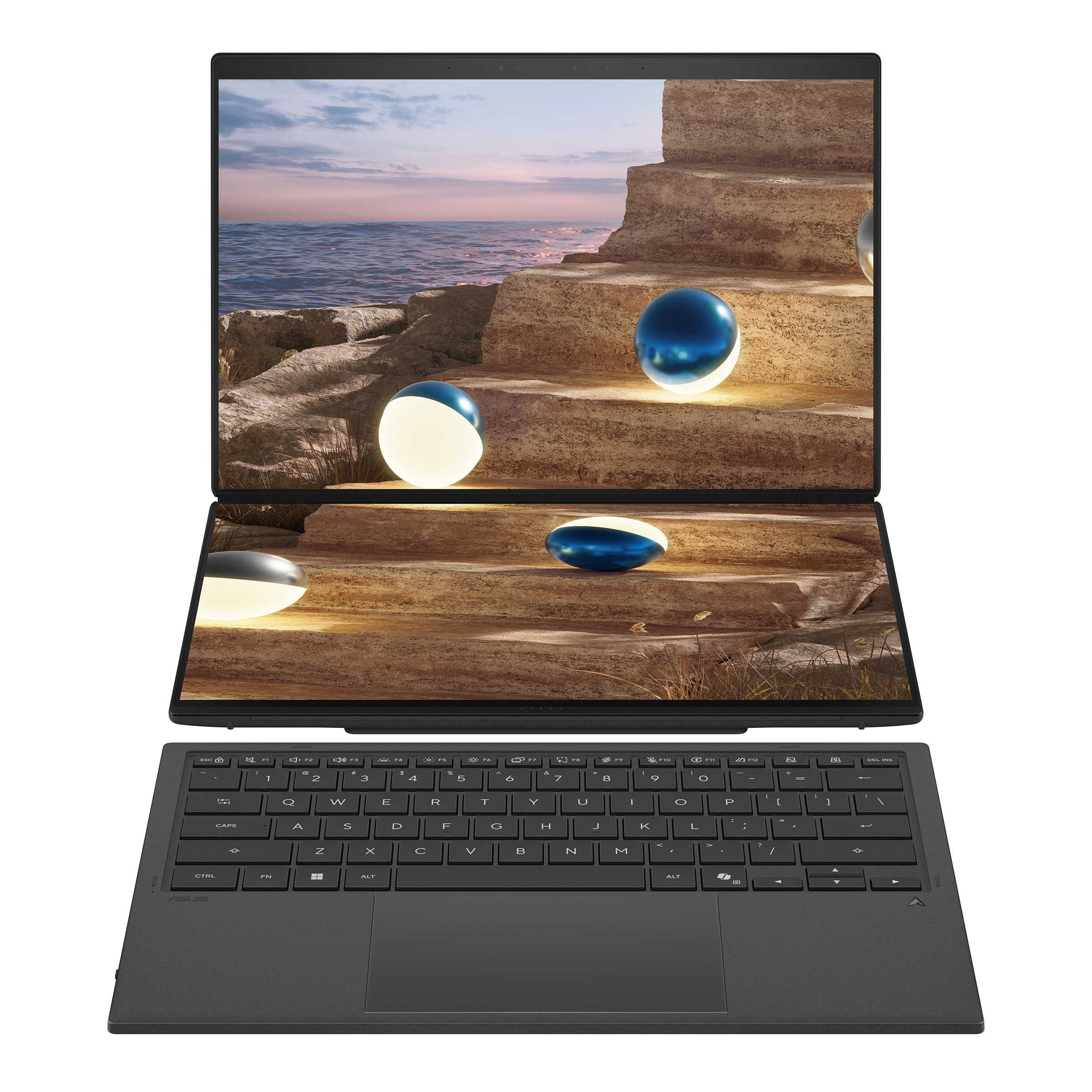 Asus Zenbook Duo UX8407AA-SN094X | Moher Gray | 14 " | OLED | Touchscreen | 2.8K | 2880 x 1800 pixels | Anti-Reflective | Intel Core Ultra 9 | 378H | 32 GB | LPDDR5X | Solid-state drive capacity 2000 GB | Intel Arc Graphics | Windows 11 Home | 802.11be | 