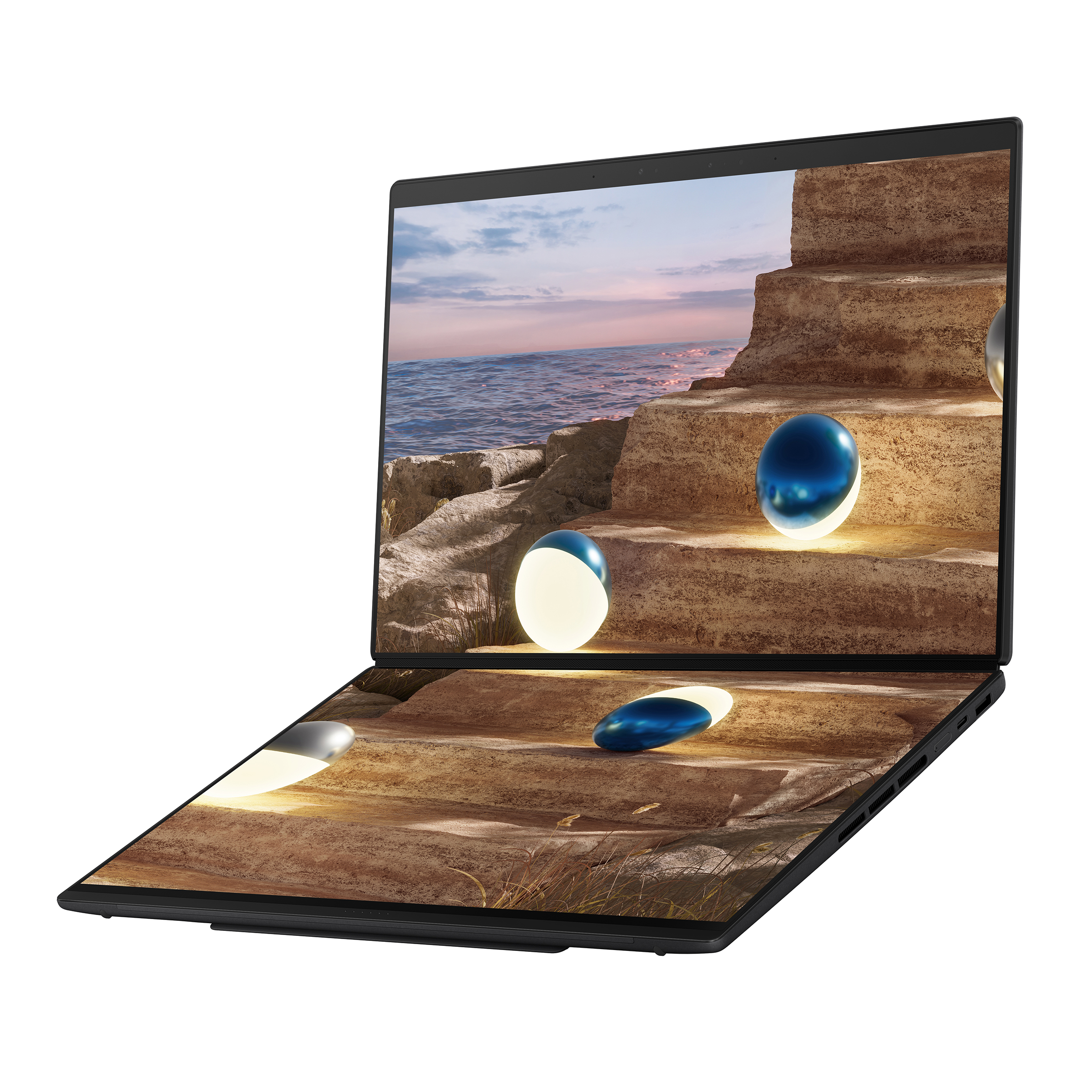 Asus Zenbook Duo UX8407AA-SN094X | Moher Gray | 14 " | OLED | Touchscreen | 2.8K | 2880 x 1800 pixels | Anti-Reflective | Intel Core Ultra 9 | 378H | 32 GB | LPDDR5X | Solid-state drive capacity 2000 GB | Intel Arc Graphics | Windows 11 Home | 802.11be | 